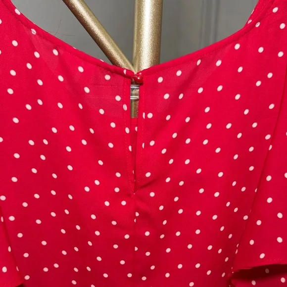 Elle polyester kinda sheer Red Blouse with White Polka Dots - Picture 6 of 7